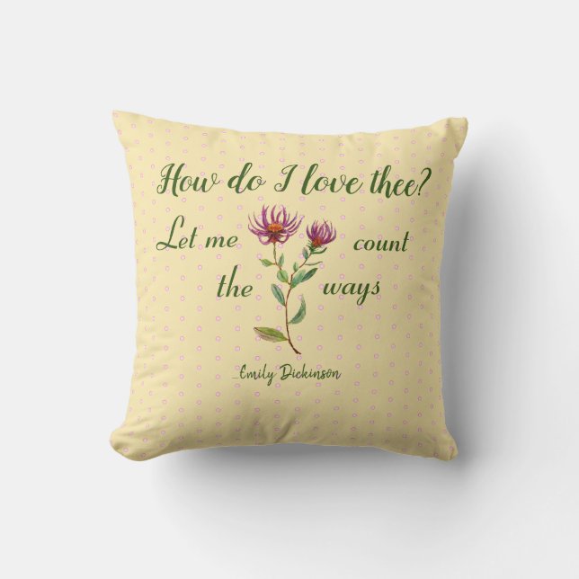 Coussin Comment J'Aime Le Citation D'Emily Dickinson (Recto)
