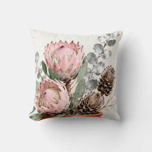 Coussin Composition de protée et d'eucalyptus à l'aquarell