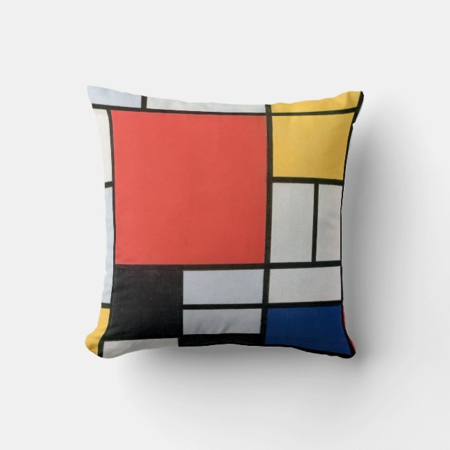 Coussin Composition Rouge, Jaune, Bleu, Noir, Mondrique (Recto)