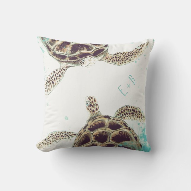Coussin Concepteur d'amour de tortue de mer d'aquarelle (Recto)