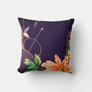 Coussin Concepteur floral artistique Abstrait   Aubergine