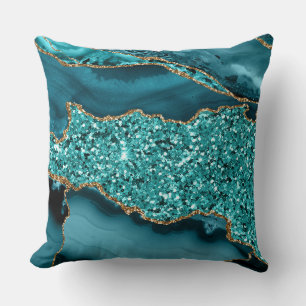 Coussin Conception Abstraite Dorée avec Paillettes de Géod