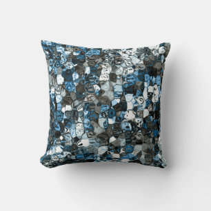 Coussin conception abstraite en mosaïque / cristal bleu
