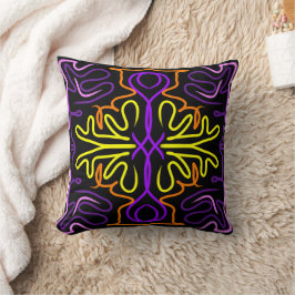 Coussin Conception Abstraite violet, jaune, orange et rose