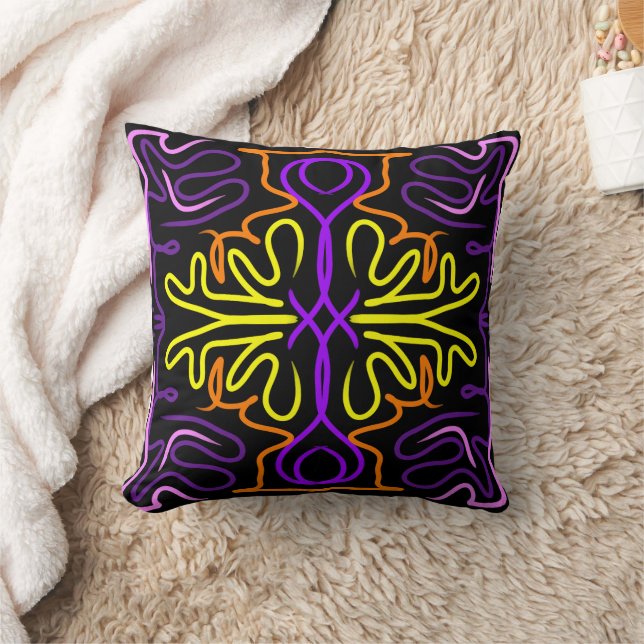 Coussin Conception Abstraite violet, jaune, orange et rose (Couverture)