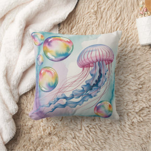 Coussin Conception aquarelle de méduse arc-en-ciel fantais