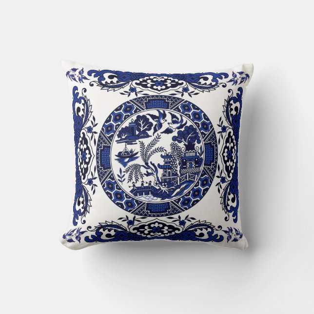 Coussin Conception bleue classique de la Chine de saule (Recto)