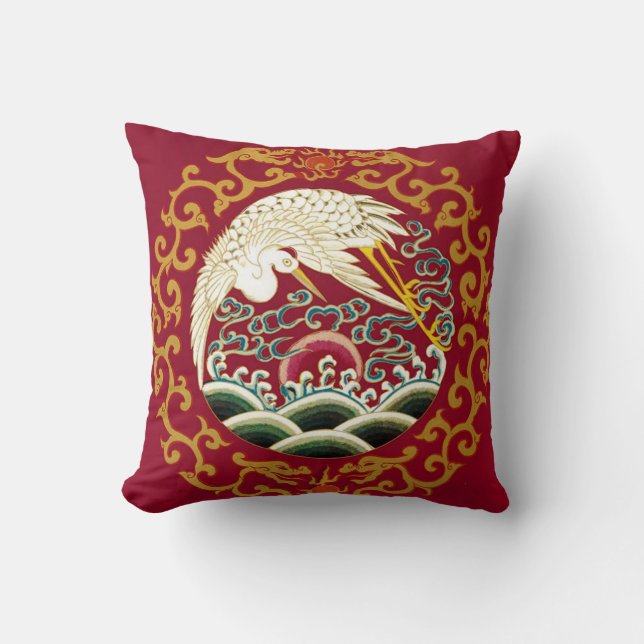 Coussin Conception chinoise de cigogne et de dragon (Recto)