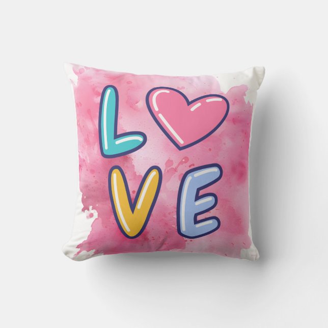 Coussin Conception d'amour à fond rose (Recto)