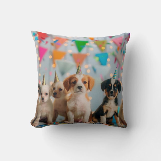 Coussin Conception de célébration d'anniversaire de chiots (Recto)