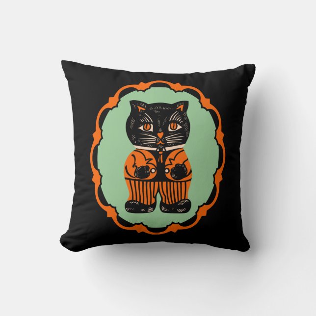 Coussin conception de chat de Halloween des années 1920 (Recto)