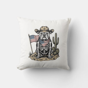 Coussin Conception de chemise patriotique de chien squelet