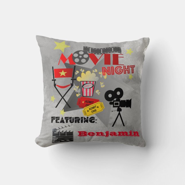 Coussin Conception de cinéma maison de nuit avec nom (Recto)