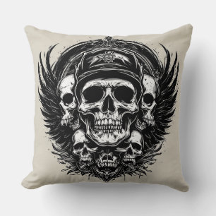 Coussin Conception de crâne avec ailes et symboles