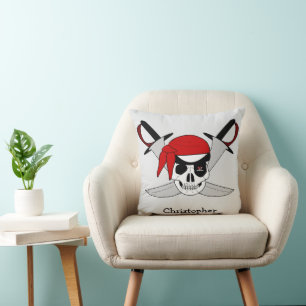 Coussin Conception de crâne de pirate et d'épées personnal