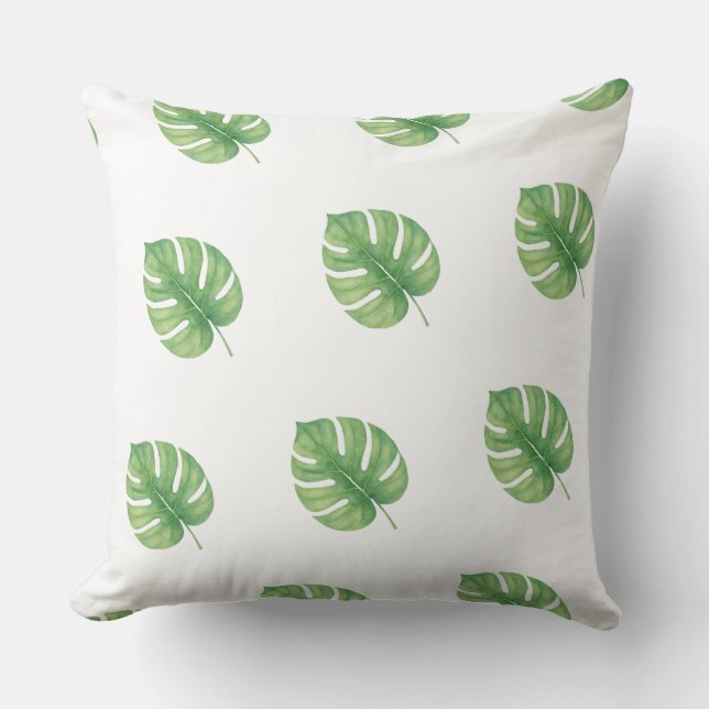 Coussin Conception de feuille de Monstera verte.  (Recto)