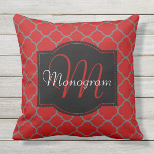 Coussin Conception de feuilles de quatrefoil grises et éc
