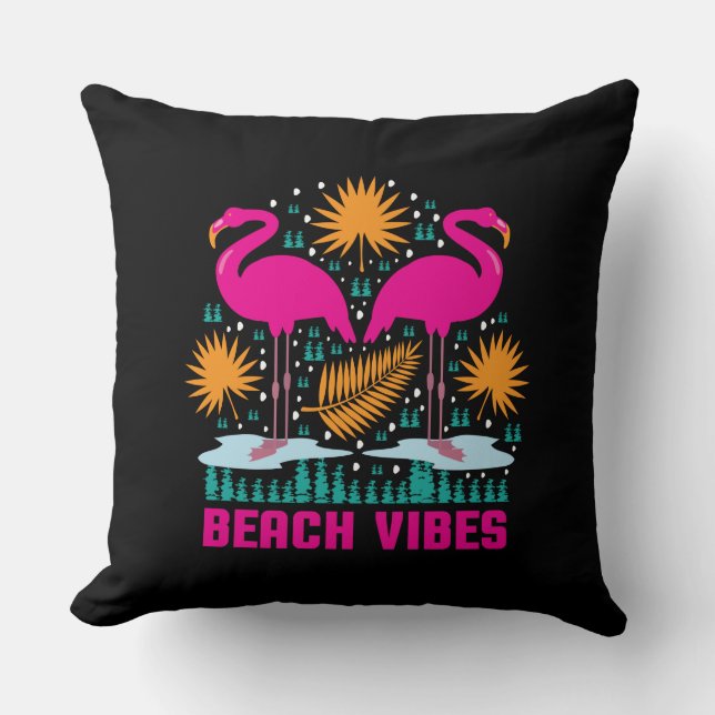 Coussin Conception de flamants roses de vibes de plage (Recto)