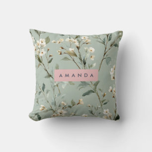 Coussin Conception de fleurs vert pastel doux personnalisé
