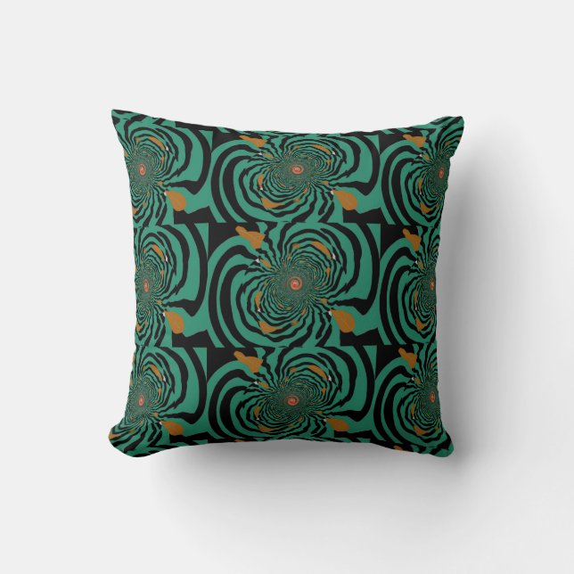 Coussin Conception de fractale de vert forêt profond (Recto)