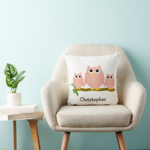 Coussin Conception de hiboux roses personnalisés