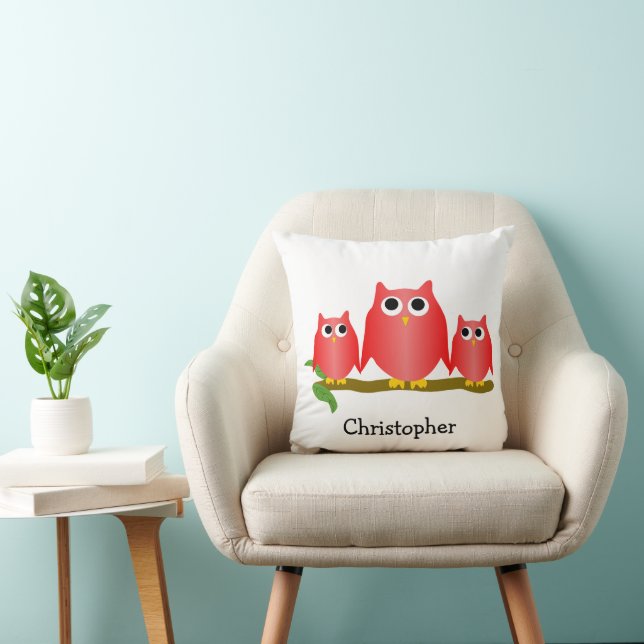 Coussin Conception de hiboux rouges personnalisés (Chaise)