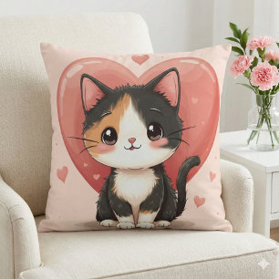 Coussin Conception de la Saint-Valentin Cœur de Chat Calic