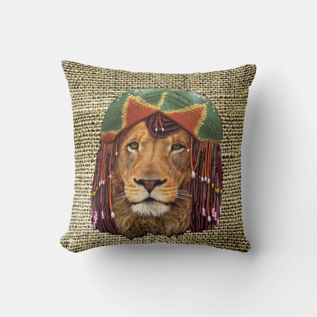 Coussin Conception de l'humour du lion Rastafarian-faune s (Recto)