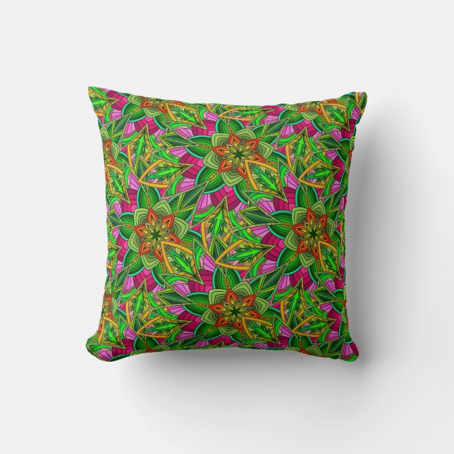 Coussin Conception de Mandala dans les couleurs du jardin  (Recto)