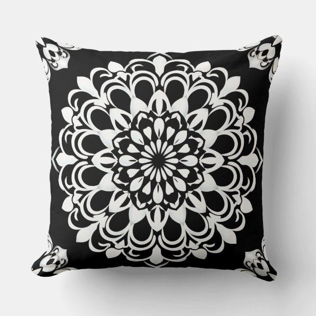 Coussin Conception de mandala noir et blanc (Recto)