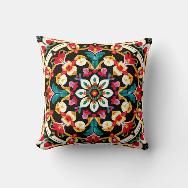Coussin Conception de mandala orné vibrant (Recto)