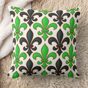 Coussin Conception de motif baroque fleur de lis noir vert
