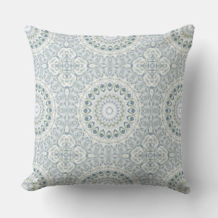 Coussin Conception de motif mandala bleu et vert serein