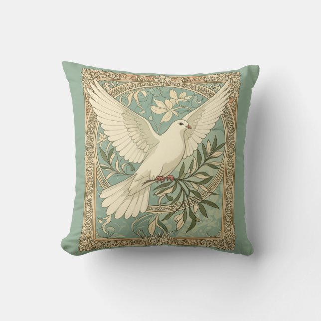 Coussin Conception de Noël avec colombe et branche d'olive (Recto)