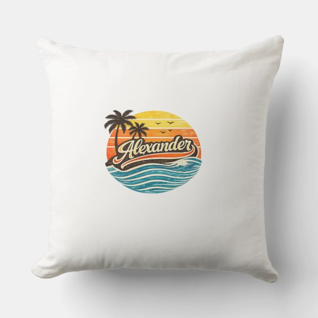 Coussin Conception de nom de coucher de soleil rétro Alexa (Recto)