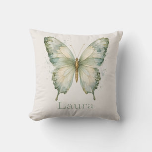Coussin Conception de nom de papillon aquarelle personnali