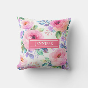 Coussin Conception de nom personnalisé florale boho lever
