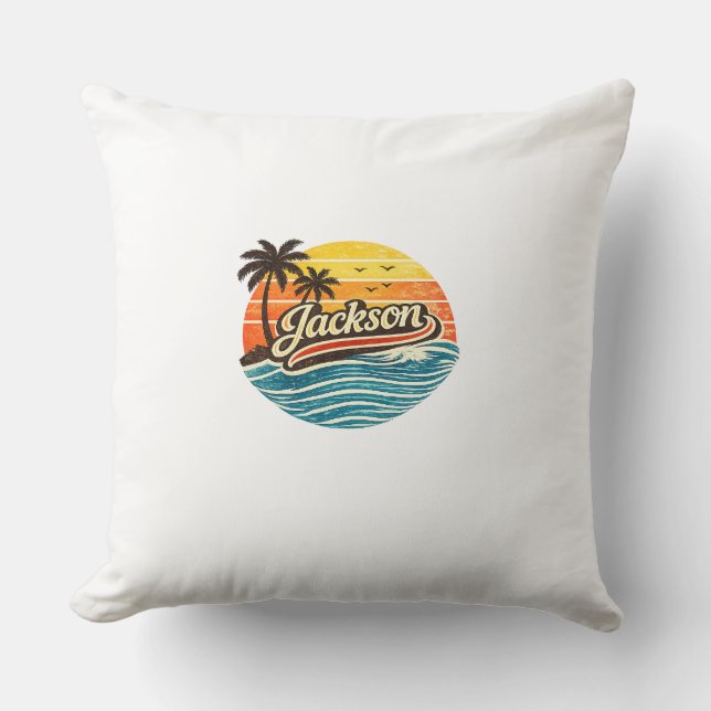 Coussin Conception de nom Sunset Retro Jackson (Recto)