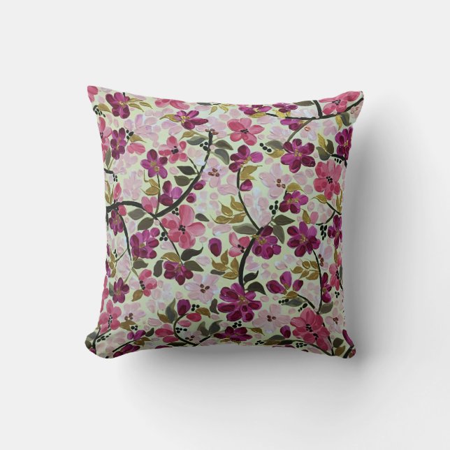 Coussin Conception de peinture florale magenta et rose (Recto)