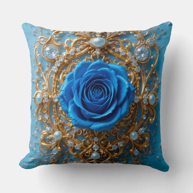 Coussin 💙 Conception de perle de rose bleue pour intérieu (Recto)