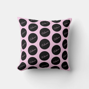 Coussin Conception de points Polka Noir et Rose rétro-mode