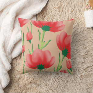 Coussin Conception de tissu rouge vibrant avec motif flora