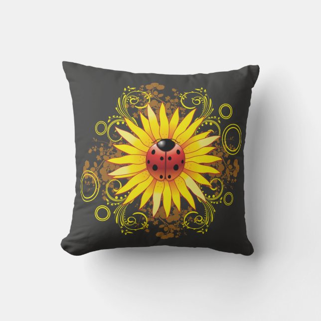 Coussin Conception de tournesol de coccinelle (Recto)