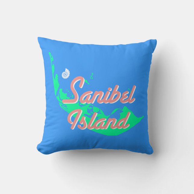 Coussin Conception d'ensemble de carte d'île de Sanibel (Recto)