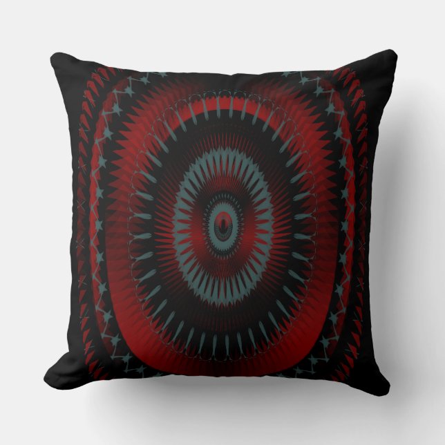 Coussin Conception en spirale rouge, noire et grise (Recto)