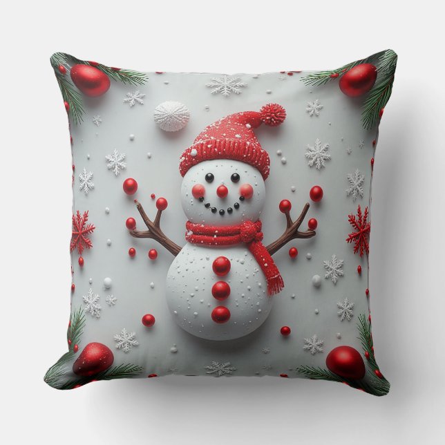 Coussin Conception Festive de Snowman avec décorations de  (Recto)
