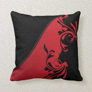 Coussin Conception fleurie rouge-foncé et noire