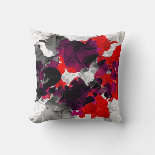 Coussin Conception florale abstraite - rouge et pourpre (Recto)