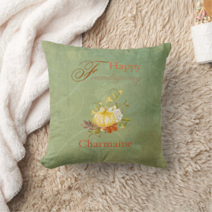 Coussin Conception florale de citrouille Friendsgiving joy