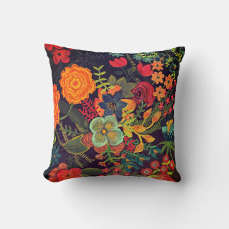 Coussin Conception florale de peinture acrylique boho